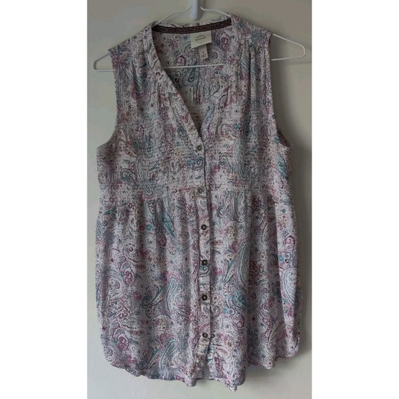 Knox‎ Rose Paisley Smocked Button Front Tank Blouse Sleeveless Size Small - Picture 1 of 3